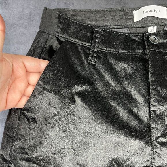 LEVEL 99 EVEREVE Percy Black Velvet Flare High Rise Tuxedo Pants Size 27 Holiday - Picture 6 of 14